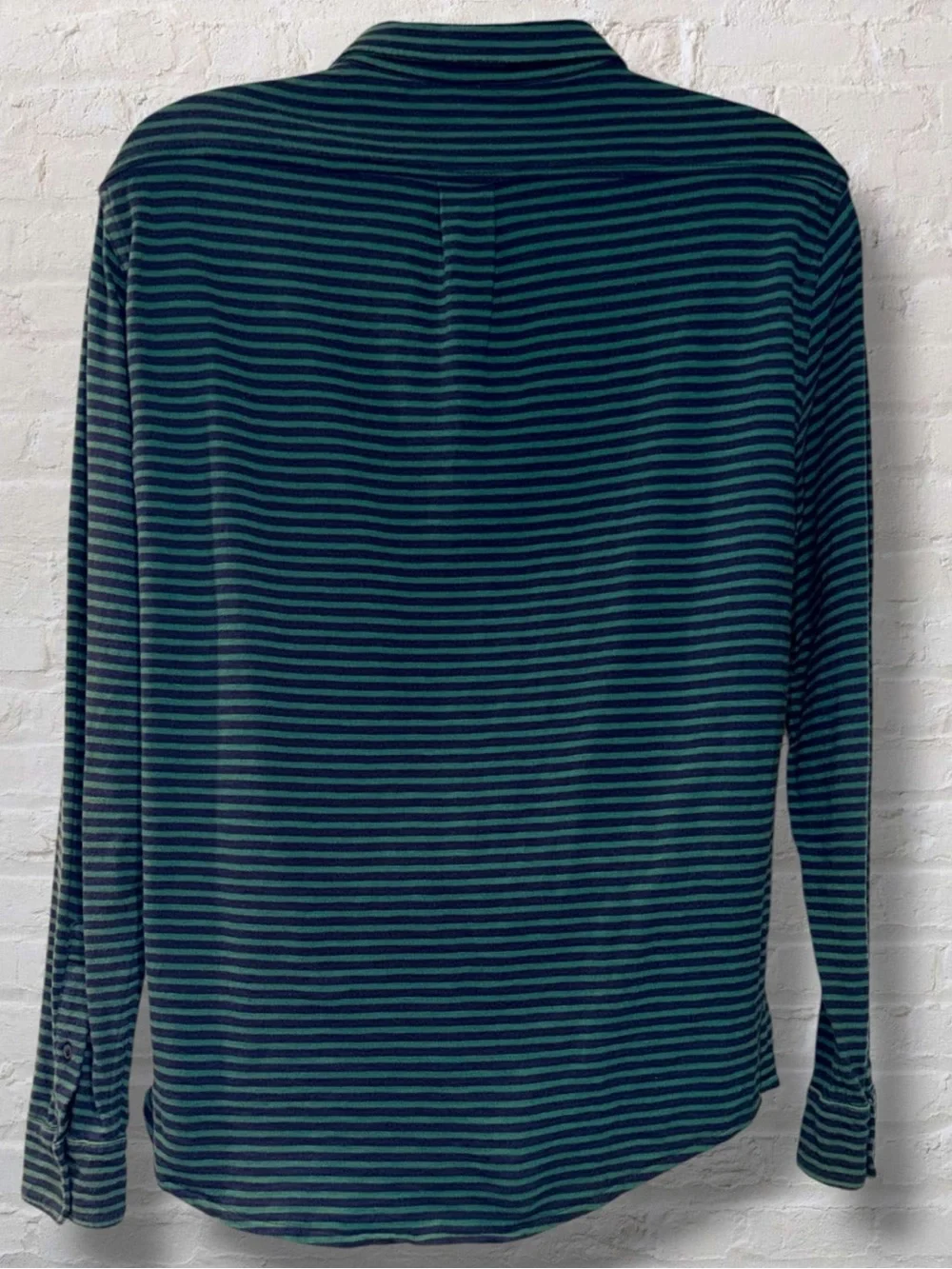 J.Crew Slub Cotton Stripe Button Front Shirt Men’s Large Blue Green Long Sleeve